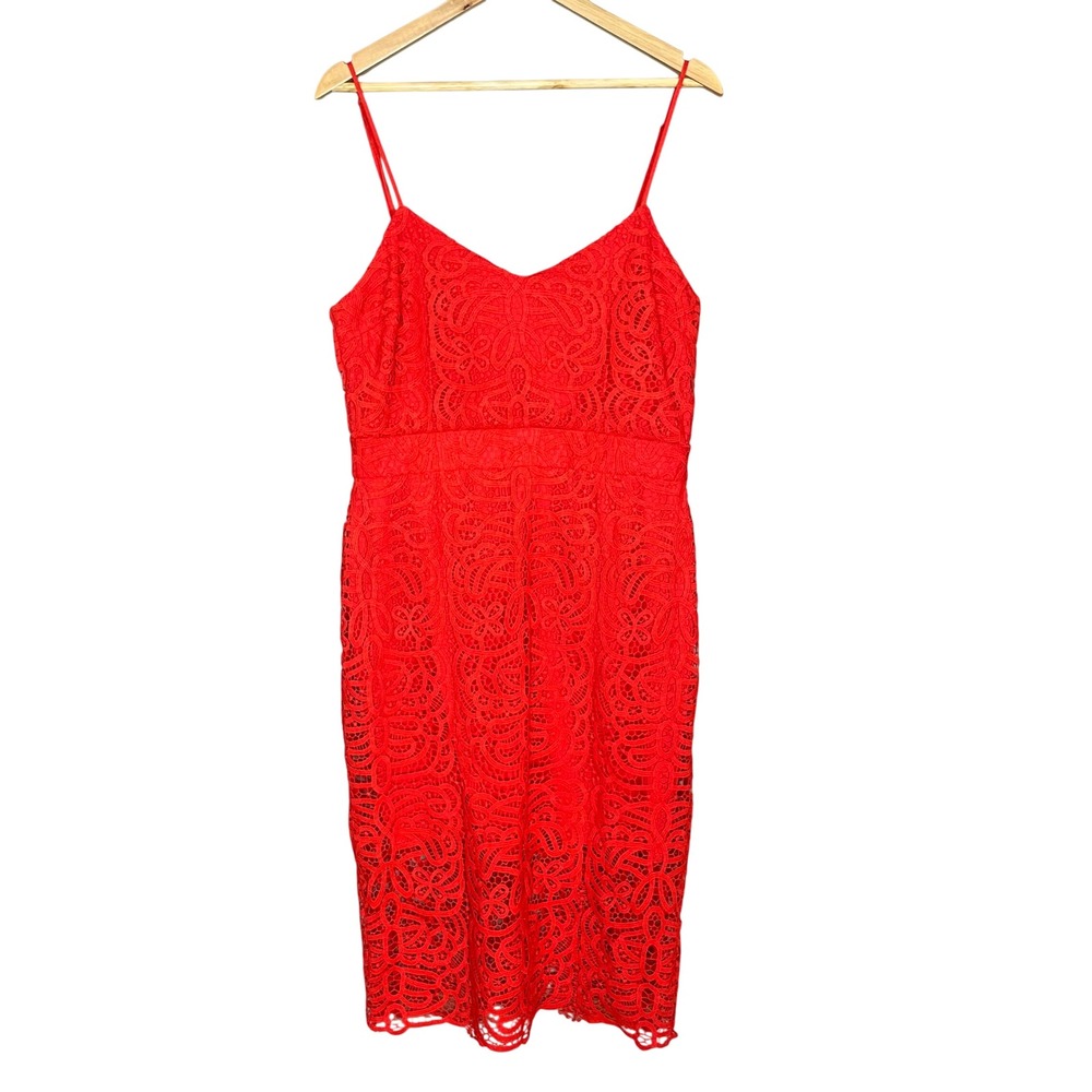 B. Smart Lace Dress Orange Spaghetti Straps Summer Sheath Bright Colorful Sz 14